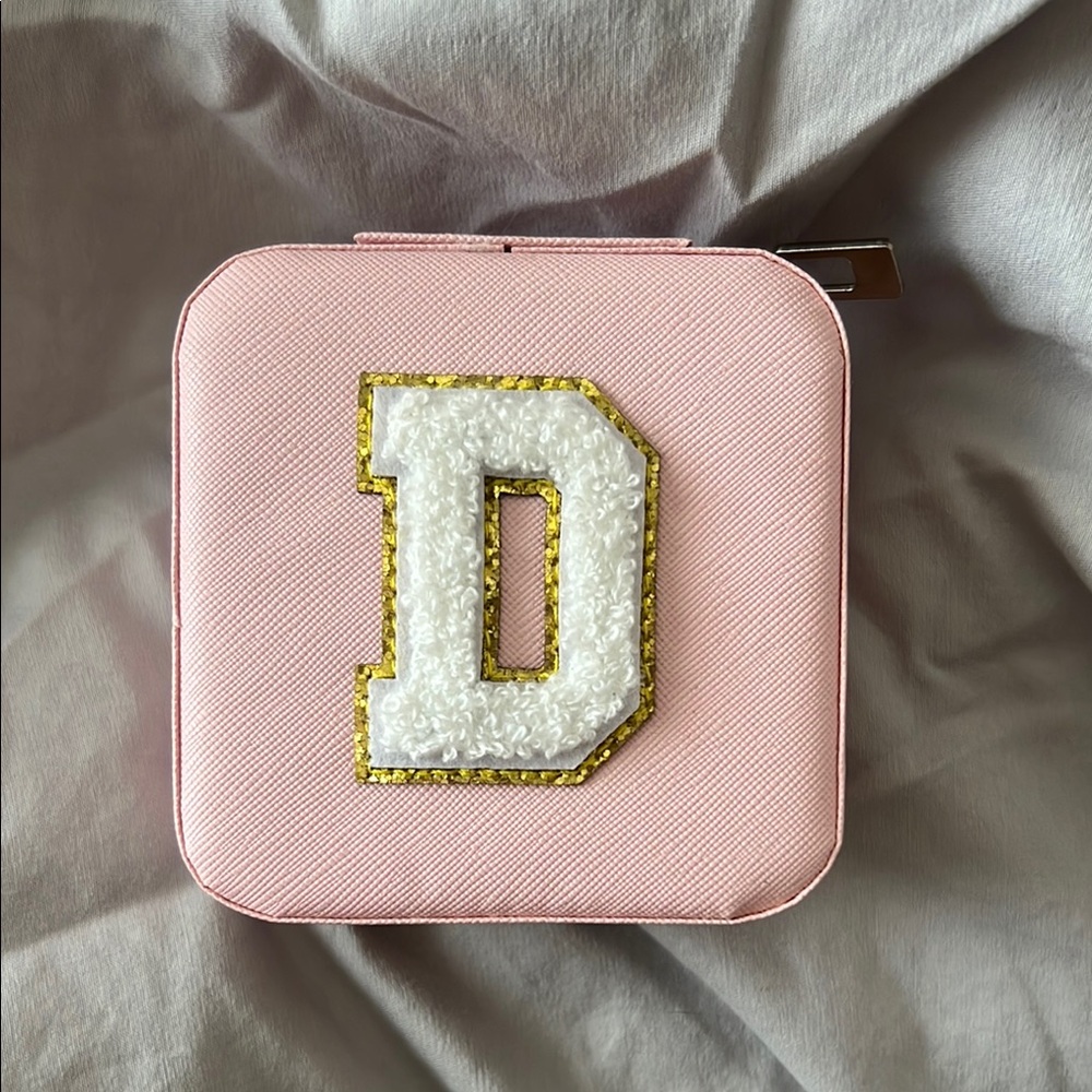 Pink Jewelry Case with White and Gold Letter D